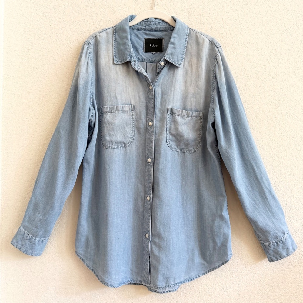 Rails Carter Light Wash Chambray Tencel Button Down Shirt Sz L Western